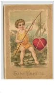 Carte Gaufrée - To My Valentine - Angelot Pêchant Un Coeur - Saint-Valentin