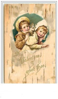 Carte Gaufrée - My Valentine I Greet Thee - Enfants Et Chaton - Chat - Saint-Valentin