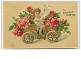 Carte Gaufrée - To My Sweet Valentine - Angelot Dans Une Voiture Remplie De Roses - San Valentino