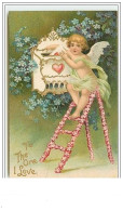 Carte Gaufrée - To The One I Love- Angelot Déposant Une Lettre Dans Une Boite Aux Lettres - Valentine's Day