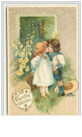 Carte Gaufrée - Valentine Greeting - Deux Jeunes Enfants S'embrassant - Valentijnsdag