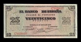 España Spain 25 Pesetas Burgos 1938 Pick 111 Serie C Sc- AUnc - 25 Pesetas