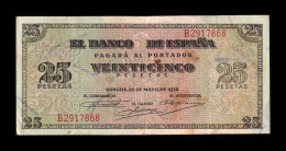 España Spain 25 Pesetas Burgos 1938 Pick 111 Serie B Mbc+/Ebc Vf+/Xf - 25 Pesetas