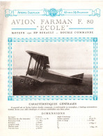 AVION FARMAN ECOLE F.80  MOTEUR 190 HP RENAULT AVIATION CIVILE BIPLAN BIPLACE - AeroAirplanes