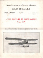 ATELIER AVIATION L. BREGUET AVION MILITAIRE TYPE XIV ARMEE AIR - Avión