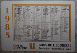 Petit Calendrier De  Poche Plastifié 1985 Caisse D'Epargne écureuil - Petit Format : 1981-90