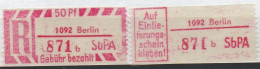 DDR Einschreibemarke Berlin SbPA Postfrisch, EM2B-1092bI(2) Gt - Etiquetas De Certificado