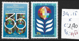 NATIONS UNIES OFFICE DE NEW-YORK 314-15 * Côte 1.90 € - Neufs