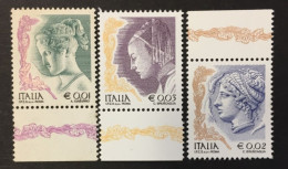 2002 - Italia - Donna Nell'arte - Euro 0,01 , 00,2, 00,3 - Tre Valori -  Nuovi - 2001-10:  Nuevos