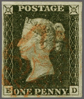 1840 1d. Plate 2 ED Good To Large Margins With A Light Strike Of The Maltese Cross In Red, Cat. £ 425 - Used Stamps