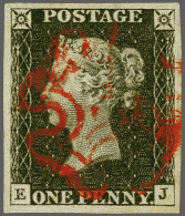 1840 1d. Plate 3 EJ Large Margins With A Good Strike Of The Maltese Cross In Red, Cat. £ 500+ - Usados