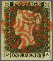 1840 1d. Plate 3 EJ Grey-black Good To Large Margins With A Superb Strike Of The Maltese Cross In Red, Cat. £ 500+ - Gebruikt