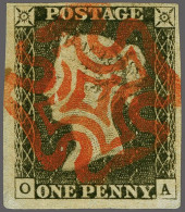 1840 1d. Plate 3 EJ Grey-black Good To Large Margins With A Superb Strike Of The Maltese Cross In Red, Cat. £ 500+ - Used Stamps