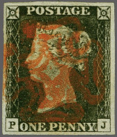 1840 1d. Plate 3 PJ (P With Small Loop) Good Margins With A Strike Of The Maltese Cross In Red, Cat. £ 575 - Oblitérés