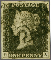 1840 1d. Plate 3 RA (A Blind) Good Margins With A Strike Of The Maltese Cross In Black, Cat. £ 500 - Used Stamps