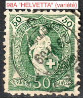 Schweiz Suisse 1907: Faser 14 Zähne 14 Dents Mêlé WZ I Zu 98A HELVETTA Mi 92D Yv 110 ⊙ PESEUX 29.VI.09 (Zu CHF 40.00) - Gebruikt