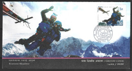 NEPAL. N°1294 Sur Enveloppe 1er Jour De 2020. Parachutisme/Hélicoptère. - Parachutting
