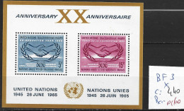 NATIONS UNIES OFFICE DE NEW-YORK BF 3 * Côte 2.40 € - Blocks & Sheetlets