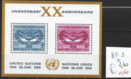 NATIONS UNIES OFFICE DE NEW-YORK BF 3 * Côte 2.40 € - Hojas Y Bloques