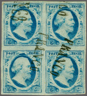 Block 5 Cent Blauw Plaat VI Op Dun Papier Pos. 14-15 En 19-20 In Blok Van 4 Met Franco Zonder Kastje Stempel, Pracht Ex. - Other & Unclassified