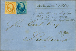 Cover 15 Cent Oranje En Emissie 1864 5 Cent Blauw Op Briefomslag Van Amsterdam 23-8-18?? Via Emmerich Naar Stettin (Prui - Andere & Zonder Classificatie