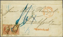Cover 10 Cent Rood In Paar Op Briefomslag Van Rotterdam 7-1-1865 Via Emmerich Naar Frankfurt/Main (Hessen) Met Ontoereik - Sonstige & Ohne Zuordnung