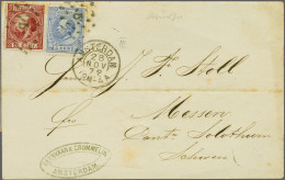 Cover 10 Cent Karmijn En Emissie 1872 5 Cent Blauw Op Briefomslag Van Amsterdam 28-11-1872 Via Solothurn Naar Messen (Zw - Sonstige & Ohne Zuordnung