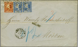 Cover 5 Cent Blauw In Paar En 15 Cent Oranjebruin Op Vouwbrief Van Amsterdam 18-1-1870 Via Emmerich Naar Moskou, Pracht  - Other & Unclassified