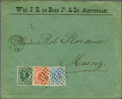 Cover 5 Cent Blauw, 10 Cent Rood En 22½ Cent Blauwgroen Op Envelop Van Amsterdam 26-11-1891 Naar Mainz (Duitsland), Prac - Other & Unclassified