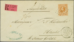 Cover 15 Cent Oranjebruin Op Aangetekende Envelop Met Het Eerste Verticale Strookje Van Almelo 23-10-1883 Naar Utrecht,  - Sonstige & Ohne Zuordnung