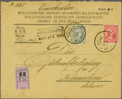Cover 10 Cent Roze En 12½ Cent Grijs Op Aangetekende Dienst-envelop Van De Hollandsche IJzeren Spoorweg-Maatschappij Van - Ohne Zuordnung
