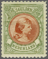 Mounted Mint 5 Gulden Bronsgroen En Roodbruin, Pracht Ex. Met Gom (korter Tandje Links En Rimpeltje In Gom), Cat.w. 1000 - Sin Clasificación