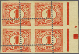 Mounted Mint , Block 1 Cent Rood Met Foutdruk Spectaculaire Misperforatie In Randblok Van Vier, Pracht Ex. - Unclassified