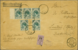 Cover Kroning 1 Gulden Blauwgroen (5x W.b. Randstrip Van 3) Op Grootformaat Aangetekende Envelop Van Vaals 19-1-1899 Naa - Ohne Zuordnung