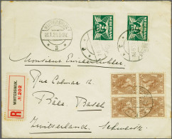 Cover 7½ Cent Bruin Keerdruk Zonder Tussenstrook In Blokpaar Op Aangetekende Envelop Van Winterswijk 26-1-1925 Naar Base - Sin Clasificación