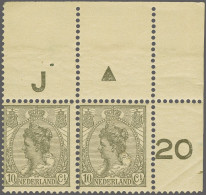 Unmounted Mint 10 Cent Grijs Met Wijde Arcering In Hoekrandpaar Met Drukkersteken Etc. Cat.w. 180+ - Unclassified