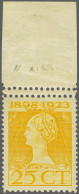 Mounted Mint 25 Cent Lichtgeel Tanding 11½ X 12½ Met Velrand Met Variëteit Dubbele Perforatie, Vrijwel Pracht Ex. (dun P - Unclassified