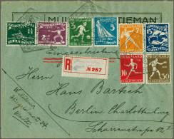 Cover Olympiade 1½ T/m 30 Cent Op Aangetekende Envelop Met Geschreven Strookje Amsterdam Stadion En Speciaal Stempel Naa - Sin Clasificación