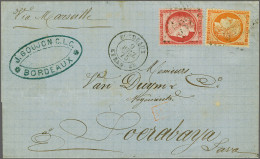 Cover Incoming Mail, 1875 Briefomslag Van Bordeaux Gefrankeerd Met Cérès 40 Centimes Oranje En 20 Centimes Roze Met Gesc - India Holandeses