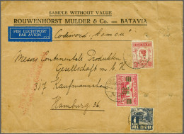 Cover 2½ Gulden Wilhelmina Met 1 Cent Karbouw En 30 Op 10 Cent Luchtpost Op Luchtpost Envelop SAMPLE WITHOUT VALUE (mons - Netherlands Indies