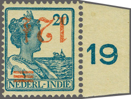 Unmounted Mint Hulpuitgifte 12½ Op 20 Cent Met Variëteit Kopstaande Opdruk Met Velrand, Gesigneerd Hekker, Cat.w. 450+ - Niederländisch-Indien