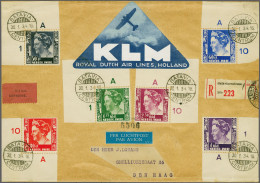 Cover , Airmail Wilhelmina Type Kreisler 50 Cent T/m 2½ Gulden (alle Hoekrandstukken) Op Aangetekende Luchtpost Expresse - India Holandeses