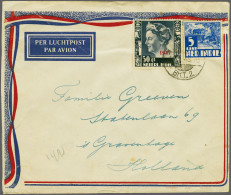 Airmail Karbouw 5 Cent En 50 Cent Met 1947 Opdruk Op Luchtpost Envelop Met Lange Balkstempel BANDOENG BKT.2 13.7.48 Naar - India Holandeses