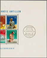 Blok Cultuurzegels 1962, Totaal Versneden, Korte Balk CURAÇAO- WILLEMSTAD 29 -7.IV.62, Pracht Ex. Met Gom, Attest Vleemi - Curaçao, Antille Olandesi, Aruba