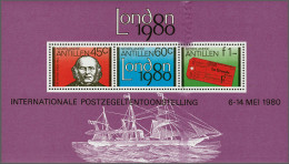 Unmounted Mint London 1980 Sir Rowland Hill Blok (3x) Elke Met Toenemende Variëteit Violette Kleurstreep Door O.a. F1,-  - Curacao, Netherlands Antilles, Aruba