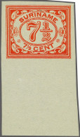 Unmounted Mint Ongetand Kleurproeven Cijfer 7½ Cent In Bruin, Zwartblauw, Karmijnrose En Oranje Met Velrand, Luxe Postfr - Suriname ... - 1975
