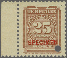 Unmounted Mint 1 Cent T/m 25 Cent Lilabruin Met Opdruk Specimen En Gatdoorboring En Velrand, 5 Cent Iets Abklatsch, Cat. - Surinam ... - 1975