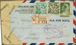 Airmail 5 Gulden Blauwgroen Met 1 Gulden Zwartgrijs En 12½ Cent Sluier Op Aangetekende Rode Kruis Luchtpost Envelop Para - Correo Aéreo