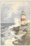 Leuchtturm  Schweden GOTT NYTT  Meeresströmung Künstlerkarte Mini 15x7cm - Lighthouses