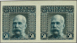 Unmounted Mint Landscapes 1906 Issue, 1-50 Heller And 1,2 And 5 Kronen With Variety Imperforate Pairs, Very Fine Mounted - Bosnia Erzegovina